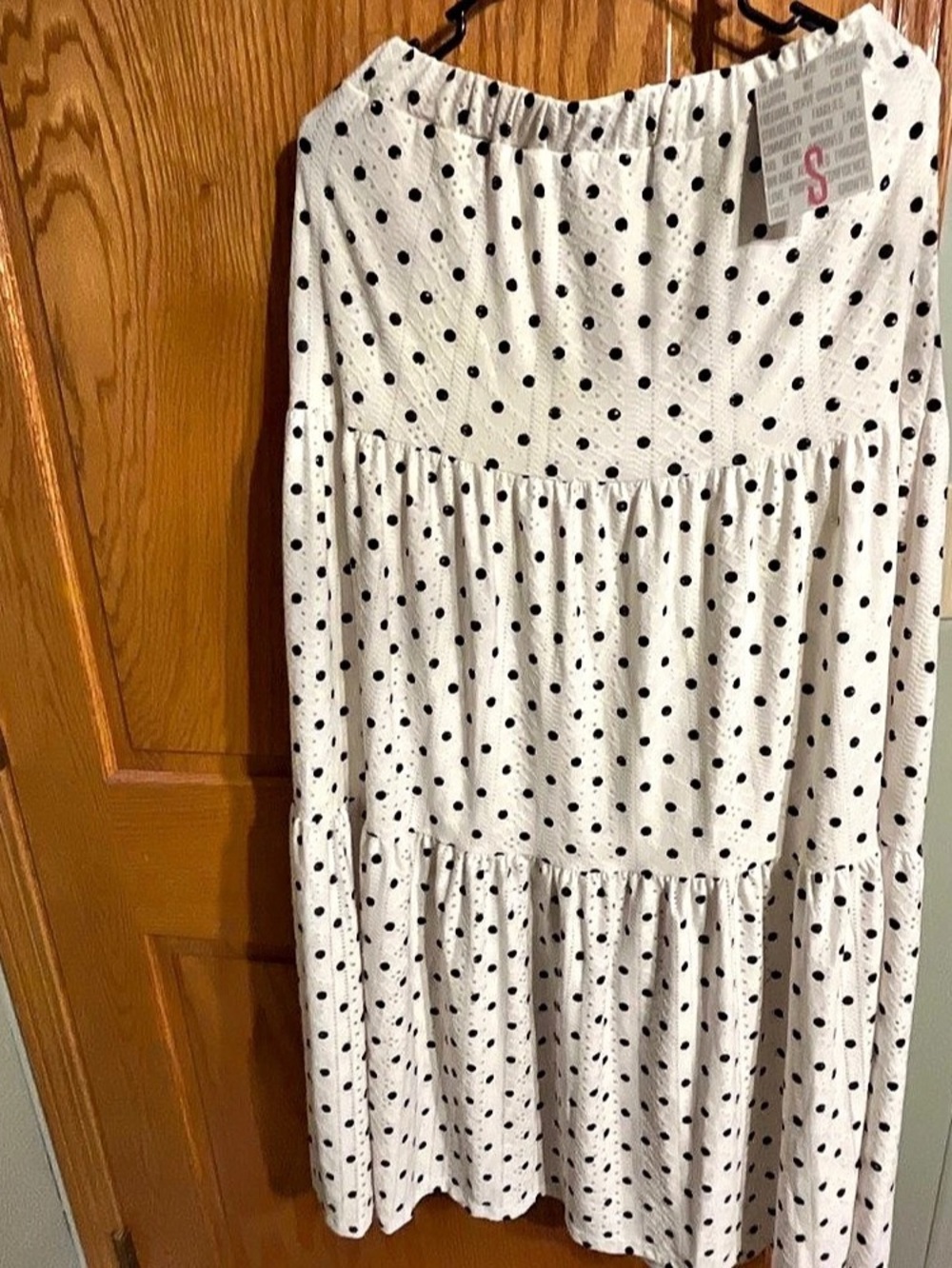 Wirog Polka Dot Tiered Midi Skirt in White & Black Size Small NWT